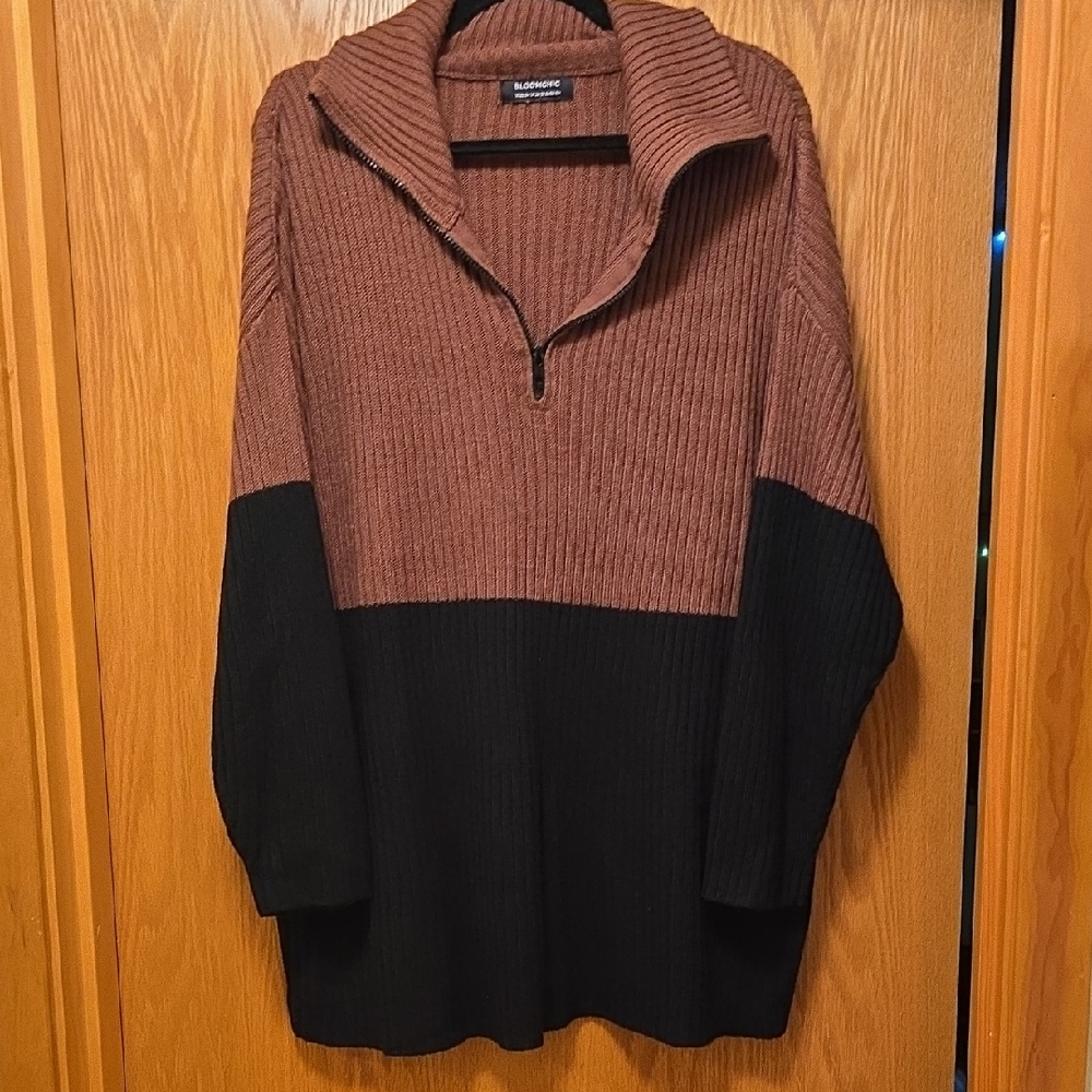 Balmain Brown and Black Zip-Up Sweater